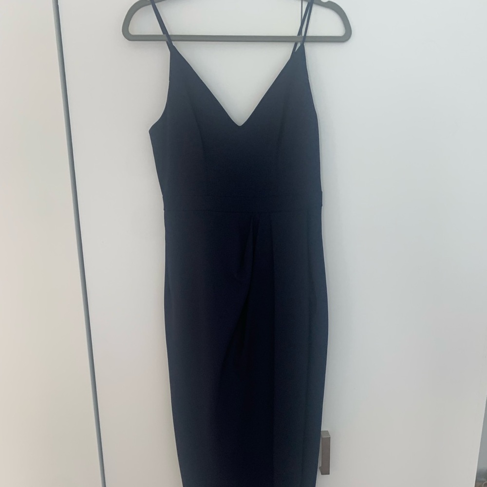 BHLDN Navy Anabela V-Neck Crepe Dress